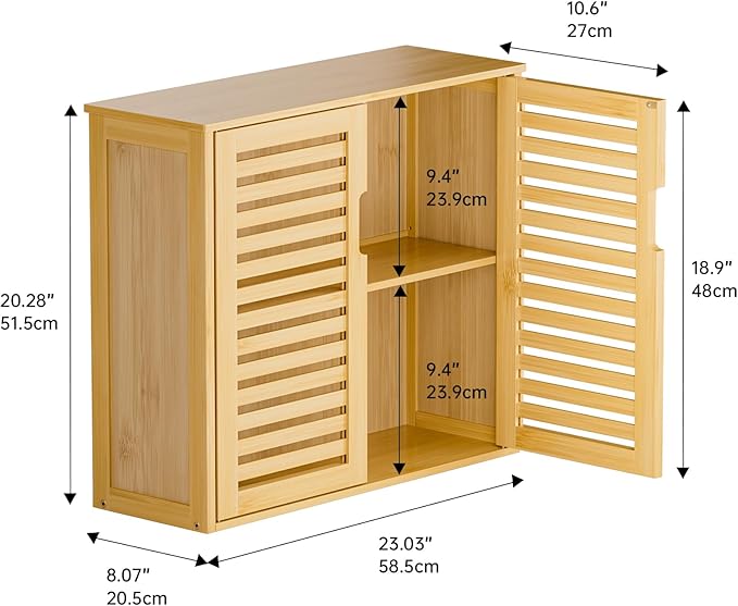 HITNET Bathroom Wall Cabinet, Medicine Cabinet Over The Toilet, Bamboo Hanging - Image 3