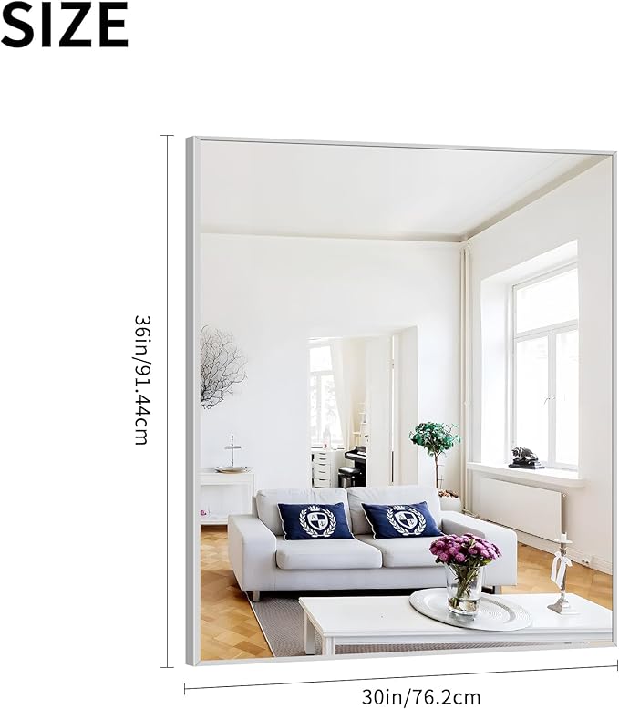 Silver Bathroom Mirror for Wall, 30x36 Inch Rectangle - Image 3