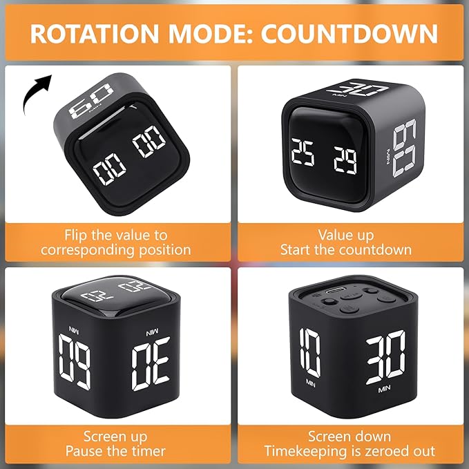 GuDoQi Multi-Function Cube Timer, 5/10/30/60 Min & Custom Count Down, Included - Image 3