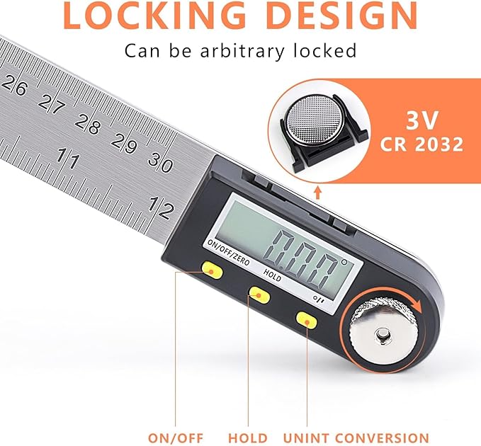 Yanguotool Digital Angle Ruler: 300mm/12-Inch Protractor Finder - Image 2