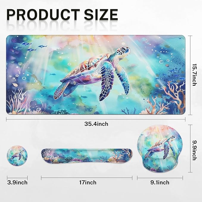 Britimes Sea Turtle Cute Ocean Keyboard Mouse Pad Set 4in1 Large - Image 2