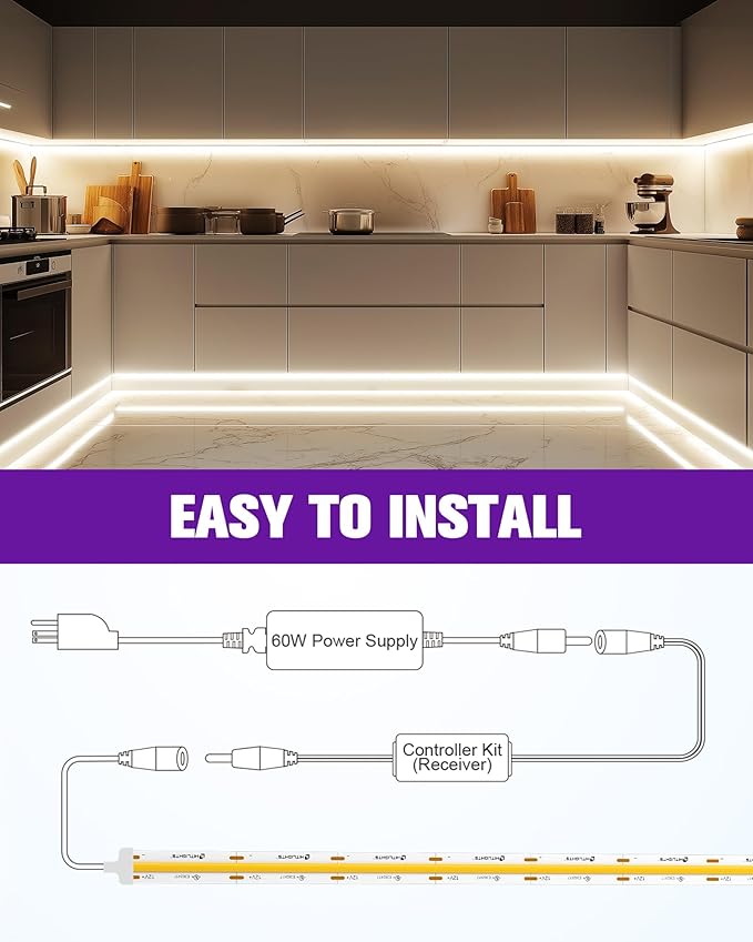 HitLights White COB LED Strip Lights Kit 4000K, Dimmable Tape Light - Image 6