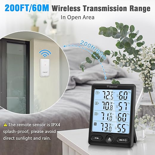 Geevon Indoor Outdoor Thermometer Wireless 3 Remote Sensors, 5-Inch Display - Image 8