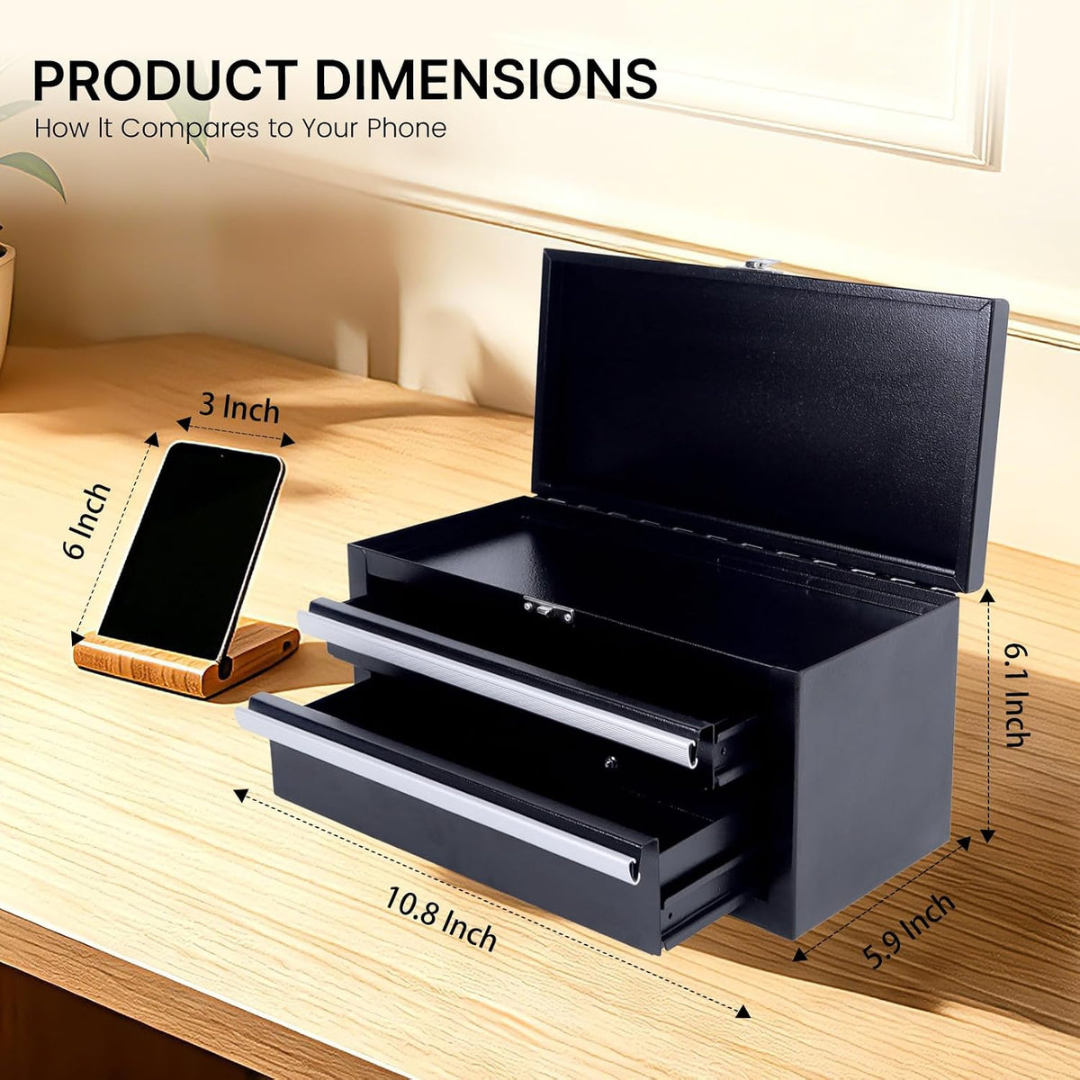 sumeruz mini tool box with drawers - small showing dimensions