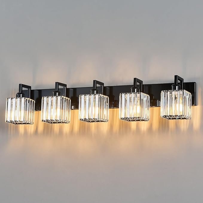 FDPBY Modern Bathroom Vanity Light 5-Lights Plating Black Vanity Light Crystal by FDPBY