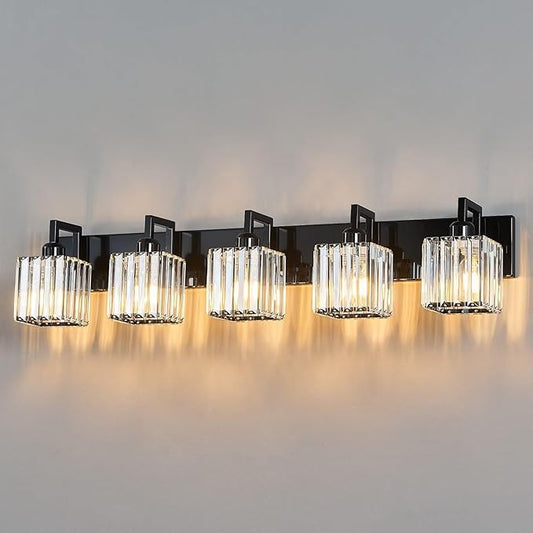 FDPBY Modern Bathroom Vanity Light 5-Lights Plating Black Vanity Light Crystal by FDPBY