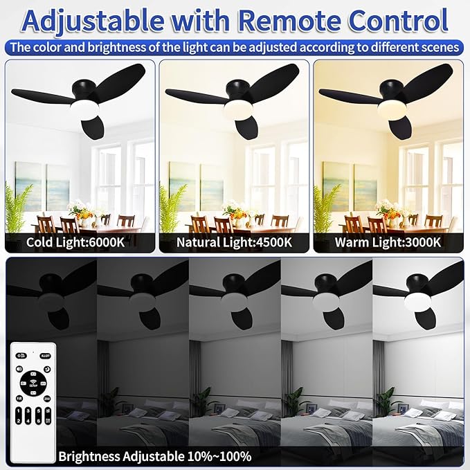 Glowall Small Ceiling Fan with Lights and Remote, 32 Inch Flush Mount, Small - Image 4