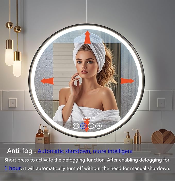 24 Inch Wall-Mounted Round Bathroom Mirror - Image 3