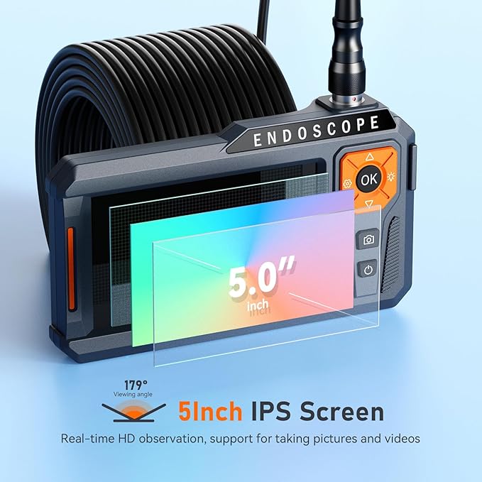 50FT Triple Lens 5" IPS Borescope Inspection Camera, Ginocaco 1080P Digital - Image 4