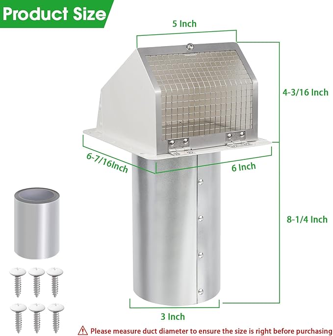 3 Inch Dryer Vent Cover Outside, Wall Vent Cover, Outdoor Dryer Exhaust Vent - Image 2