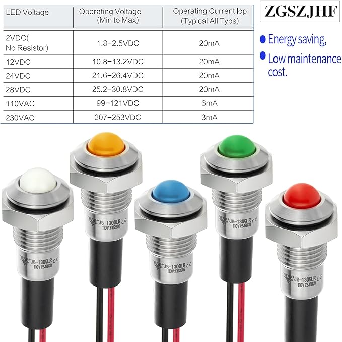 ZGSZJHF 8mm Indicator Light 0.31" Waterproof IP67 Metal Stainless Steel Signal - Image 5