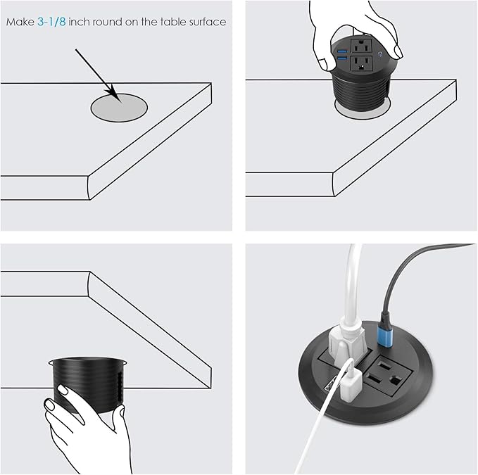 Recessed Power Grommet with AC Outlets, 20W Fast Charging USB-C Port - Image 7