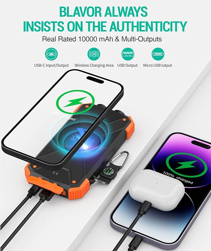 BLAVOR Solar Power Bank 10, Portable Wireless Charger, 20W Fast Charging - Image 5