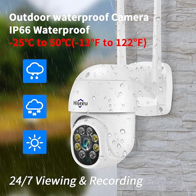 Hiseeu 5MP 360° Pan Tilt Camera WiFi Security Camera Outdoor Motion Tracking - Image 2