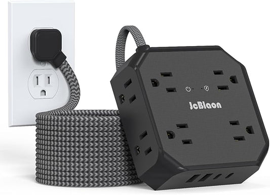 10FT Surge Protector Power Strip, Braided Extension Cord, 8 Outlets 4 USB Ports by JcBlaon