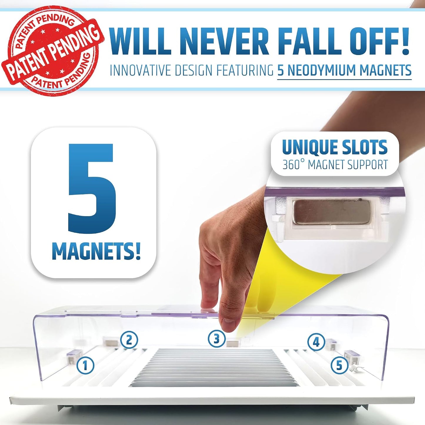 Larger (New Version) 7.5" Magnetic Vent Air & Heat Deflector (2 Pack) for Ceiling, Floor & Wall - Will Never Fall Off - Adjustable from 9.2” - 16” - Super Strong Neodymium Magnets Upgraded Design