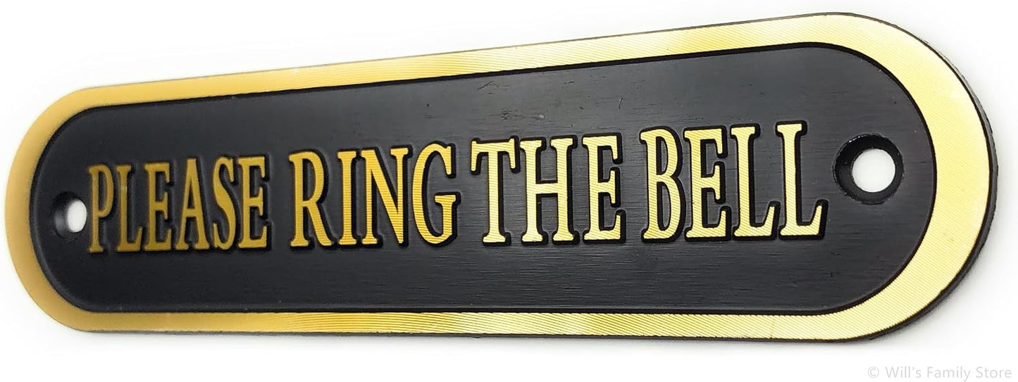Please Ring the Bell Aluminium Doorbell Sign with Screws Black and Golden 5.5x1.4 inch