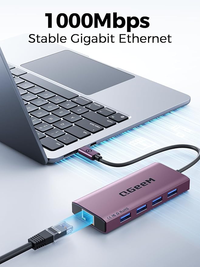 QGeeM USB C Hub Ethernet, 9 in 1 USB Type C Hub HDMI Multi-Port Converter - Image 6