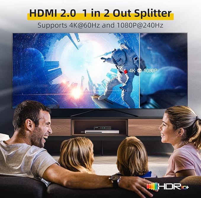 SHERRIVA 4K HDMI Splitter 1 in 2 Out – 4K@60Hz, 1080p@240Hz, HDMI 2.0, - Image 2