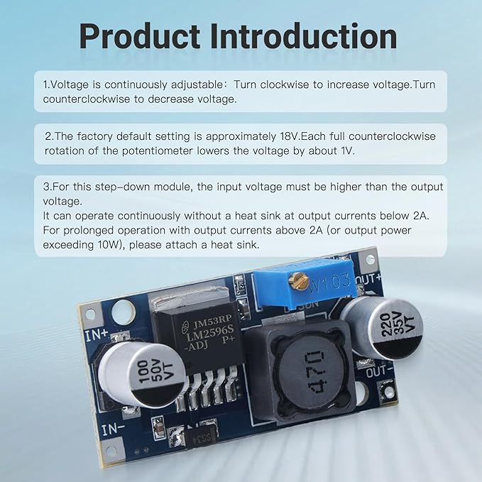 KERWINN 10PCS LM2596 DC-DC Buck Converter Step Down Module, 3.0-40V to 1.5-35V - Image 4