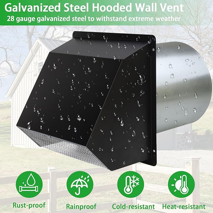 6 Inch Wall Vent Exhaust Vent Dryer Vent Cover Outside, Galvanized Steel - Image 6
