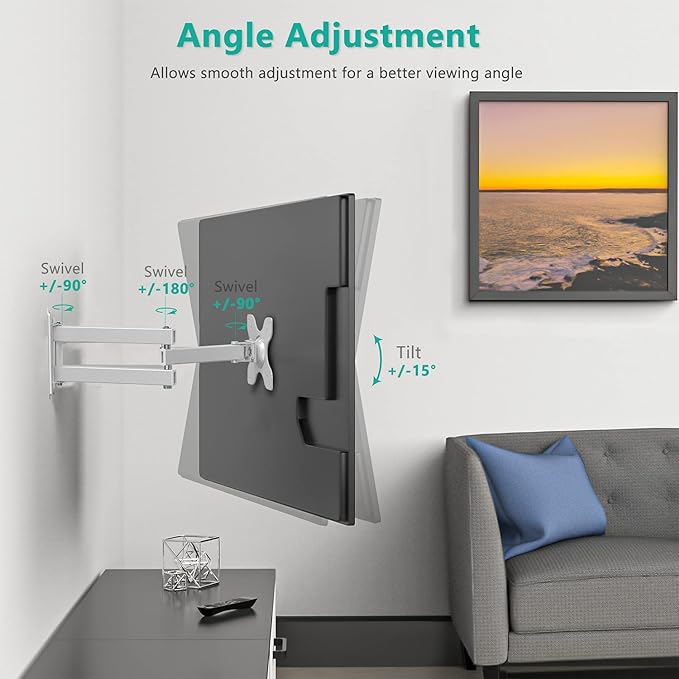 WALI TV Wall Mount Articulating LCD Monitor Full Motion Extension Arm Tilt - Image 3