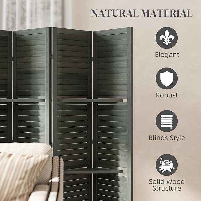 HOMCOM Room Divider, 6 Panel 67" Tall Wood Privacy Screen - Image 5