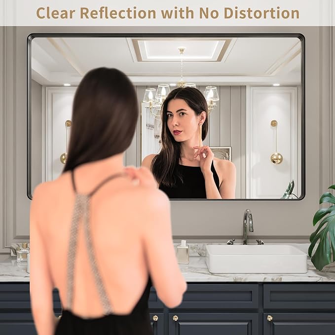 LOAAO 60X30 Inch Black Metal Framed Bathroom Mirror - Image 2