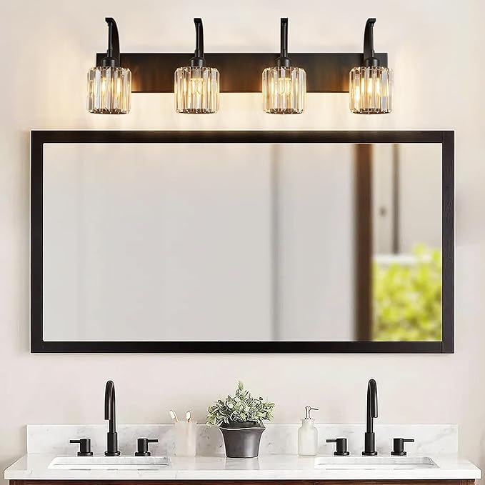FDPBY 4-Light Crystal Vanity Light, Modern Black Bathroom Wall Sconce - Image 7