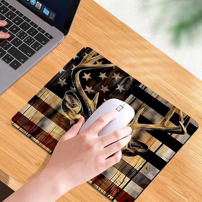 Wood Grain American Flag Hunting Deer Square Mouse pad, Waterproof, Anti Slip - Image 7