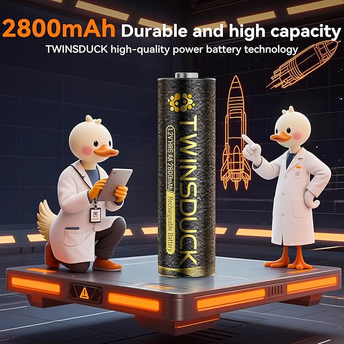 TWINSDUCK Rechargeable AA Batteries, 2800mAh High Capacity NiMH Double A Battery - Image 2