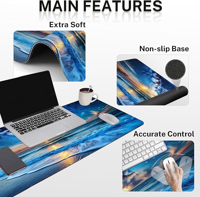 Britimes Blue Sea and Starry Sky Keyboard Mouse Pad Set 4in1 Large - Image 3