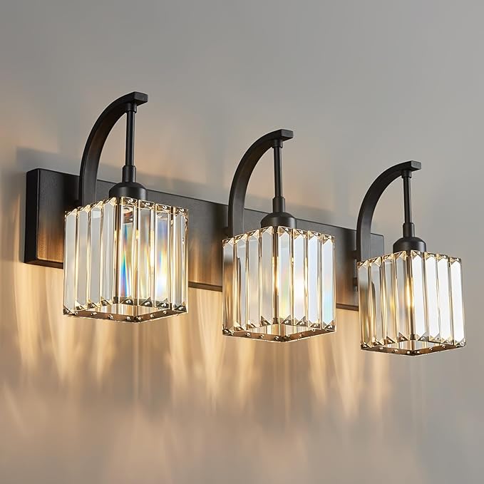 FDPBY Crystal Vanity Lights 3-Light Black Bathroom Vanity Lights Modern Crystal by FDPBY