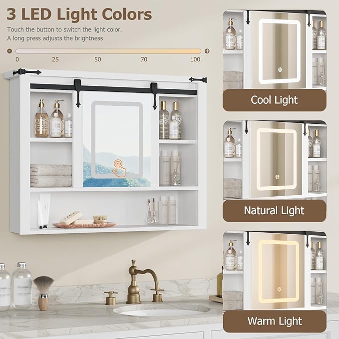 QUW 31" Farmhouse Bathroom Wall Cabinet, Bathroom Medicine Cabinets - Image 5