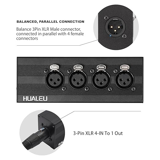 HUALEU 3Pin XLR 1 Male to 4 Female Splitter, 4WAY XLR Four-Input and one-Output - Image 6