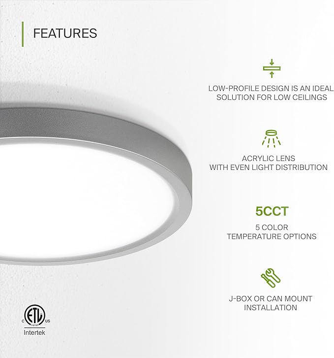 ASD LED 7" Round Flush Mount Ceiling Light Fixture, Low Profile Surface - Image 3