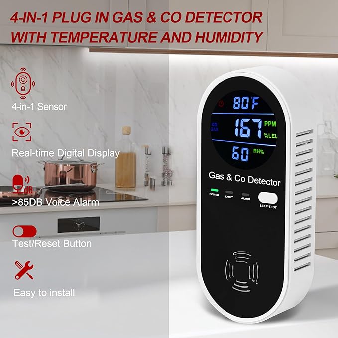2 Packs Combination Natural Gas & Carbon Monoxide Detector, Koabbit 4-in-1 - Image 4