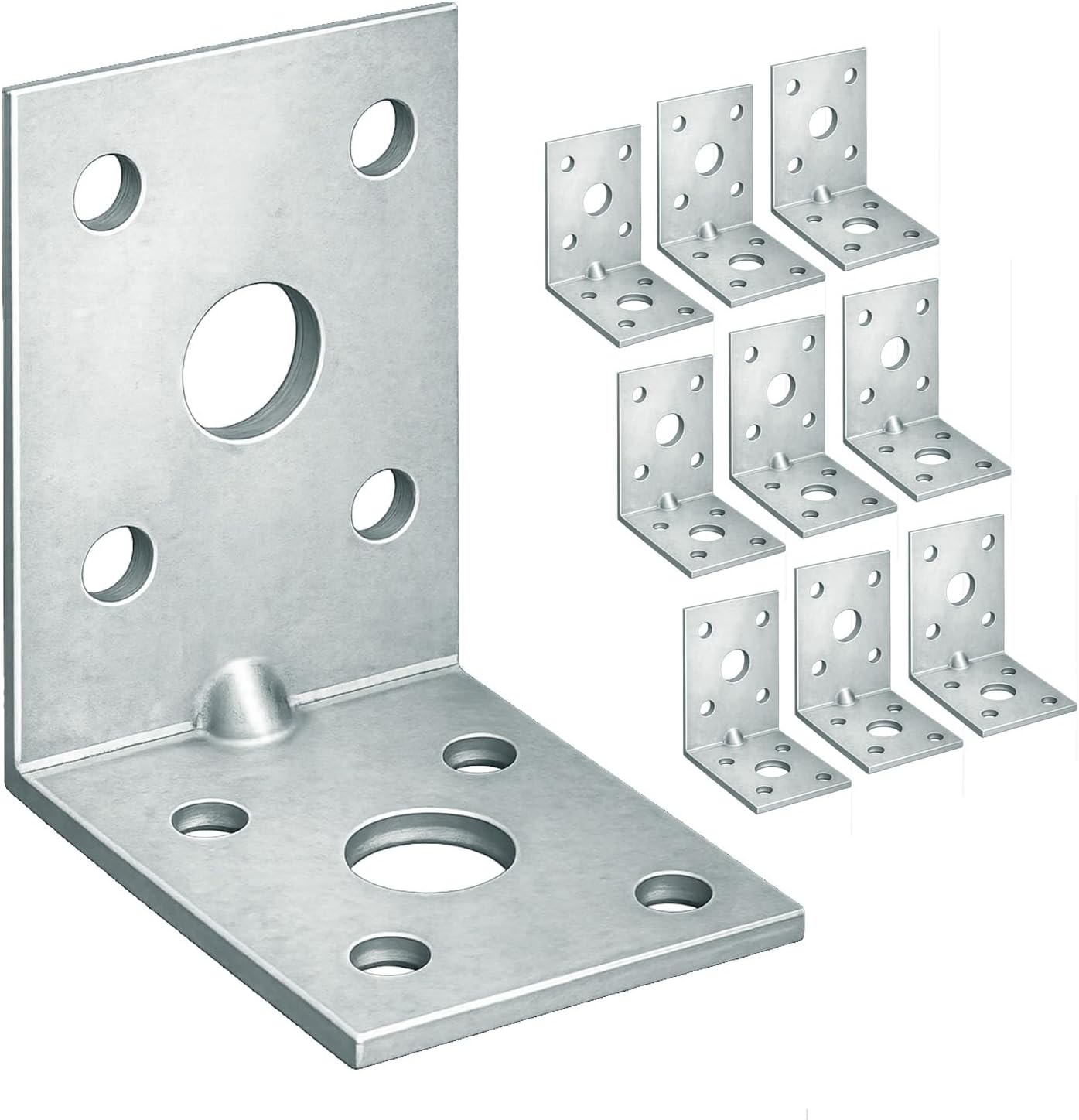 10 Pack Angle Brackets (1.97" x 1.97" x 1.38") Heavy Duty Corner Sleeper Bracket with Beading Timber Wood Metal Joining Fixing L Galvanised Steel Sheet Connector
