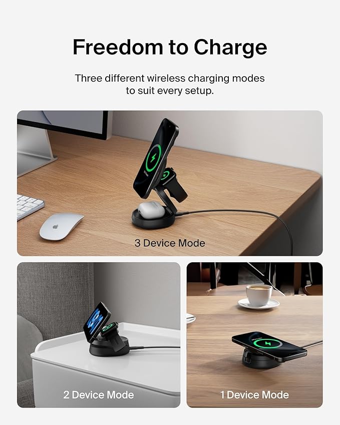 Belkin MagSafe Charger Compatible, 3-in-1 Qi2 15W Wireless Charging Station - Image 5