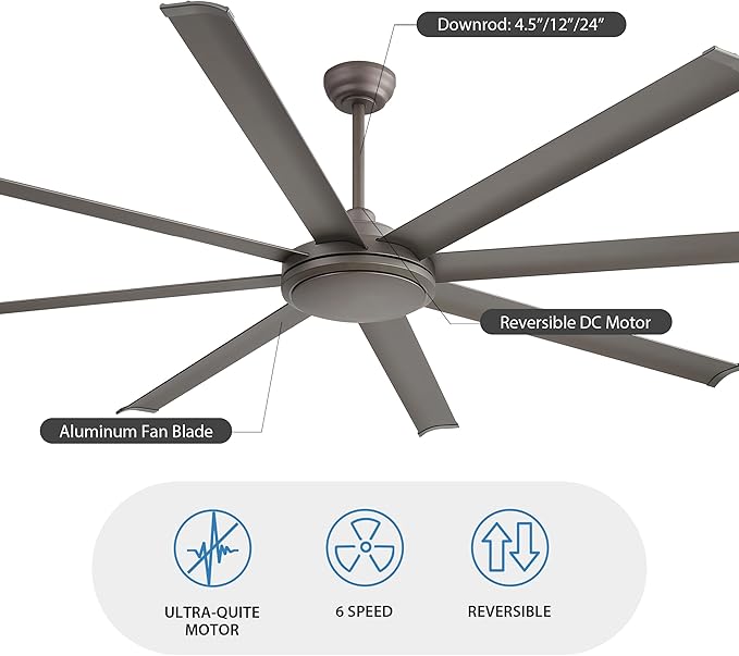 WINGBO 80 Inch Industrial Ceiling Fan without Light, 8 Aluminum Blades Ceiling - Image 7
