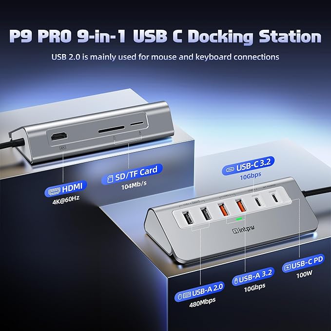 intpw P9 PRO USB C Hub 10Gbps, 9-in-1 USB C Docking Station - Image 2
