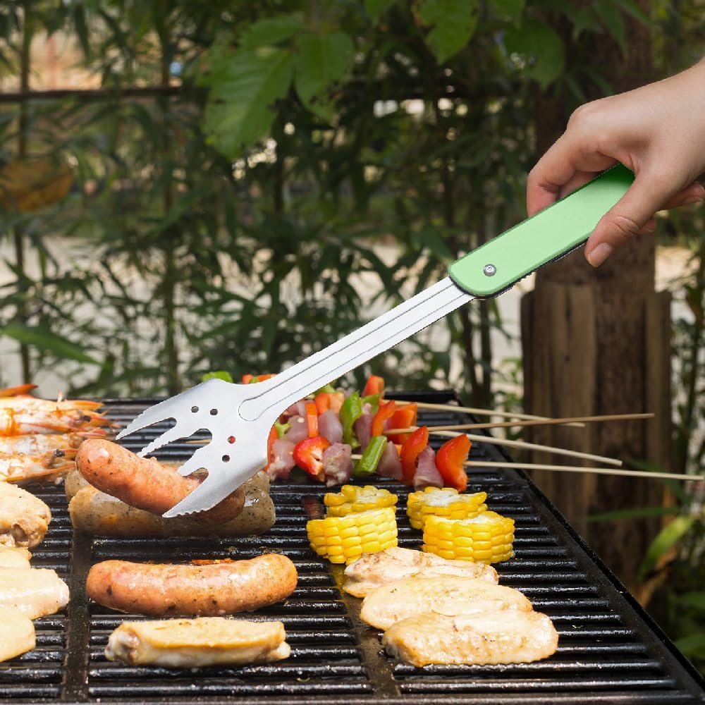 ROXON 6-in-1 Grill Tools Set, Metal Griddle Accessories Kit for Blackstone | BBQ Utensils: Tongs, Fish Spatula, Fork, Knife, Opener & Corkscrew; Stainless Steel, for Flat Top Cooking, Camping & Outdoor