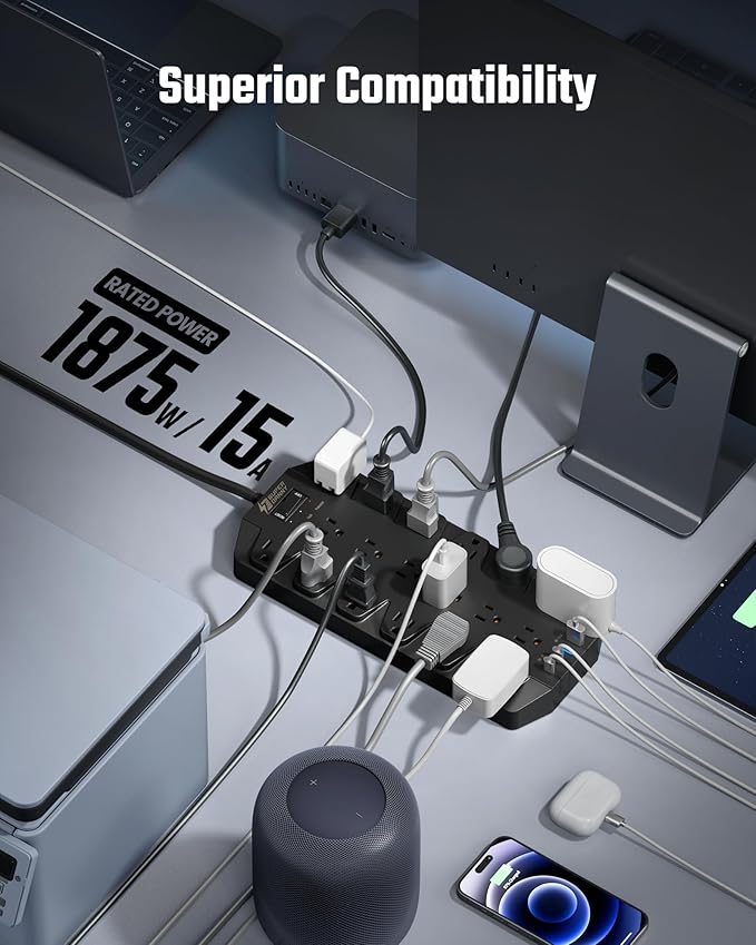 Power Strips with Surge Protection 10 FT, SUPERDANNY 18 AC Outlets and 4 USB - Image 6