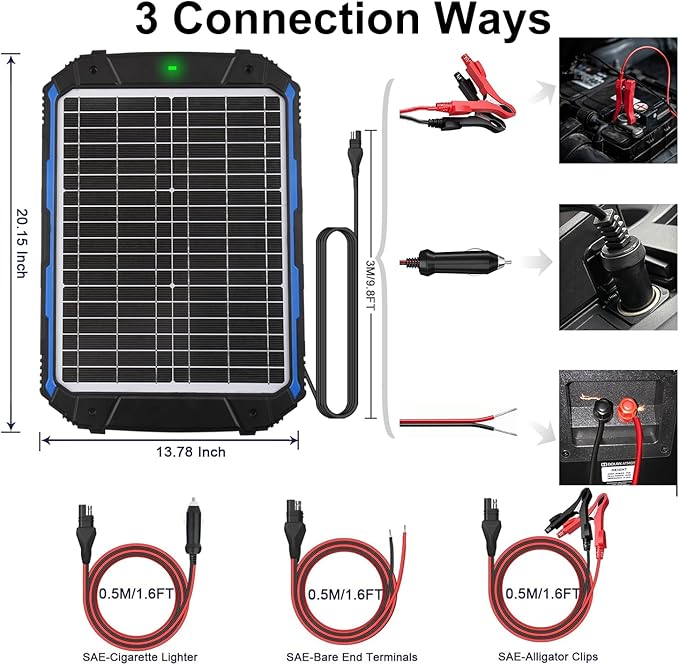 SUNER POWER 20W 12V Solar Battery Trickle Charger & Maintainer PRO, Built-in - Image 5