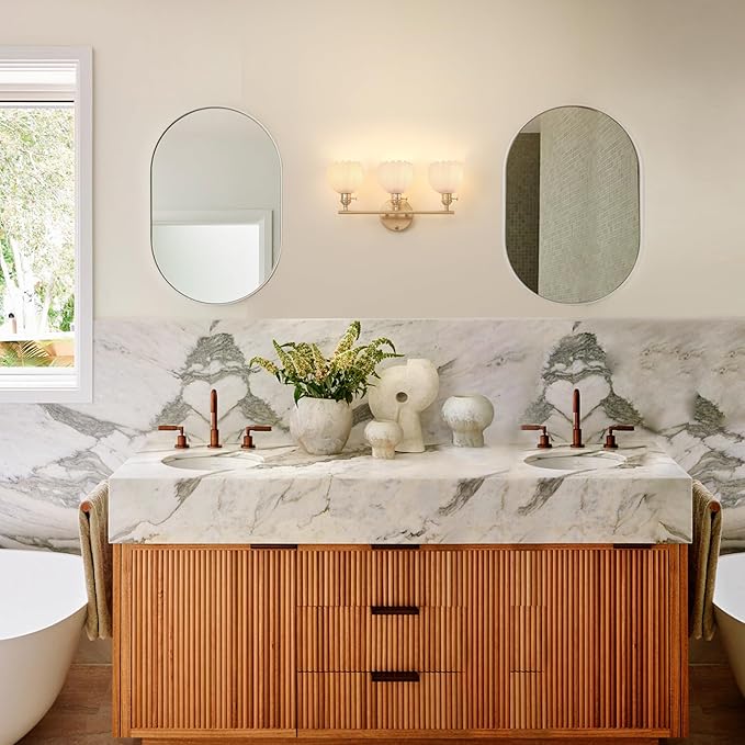 Shenmoyl Bathroom Light Fixtures, 3-Light Brass Vanity Wall Light Over Mirror - Image 8