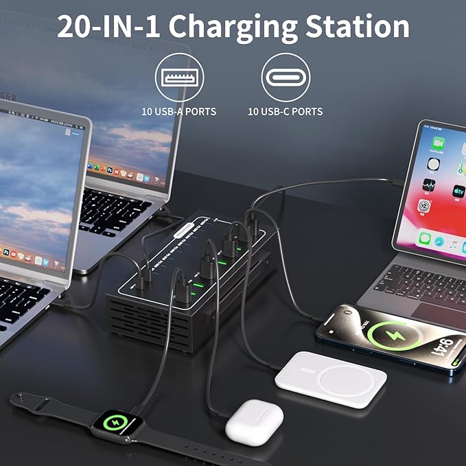 690W USB Charging Station, 20 Port USB C Charger Block, Fast Charging Station - Image 2