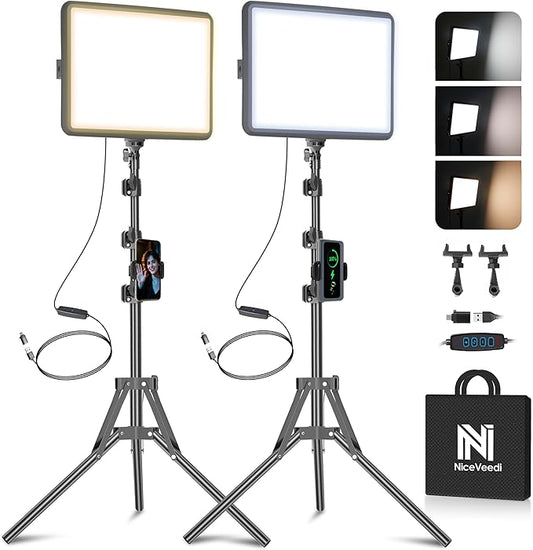 2-Pack LED Video Light Kit, NiceVeedi Studio Light, 2800-6500K Dimmable by NiceVeediOfficial