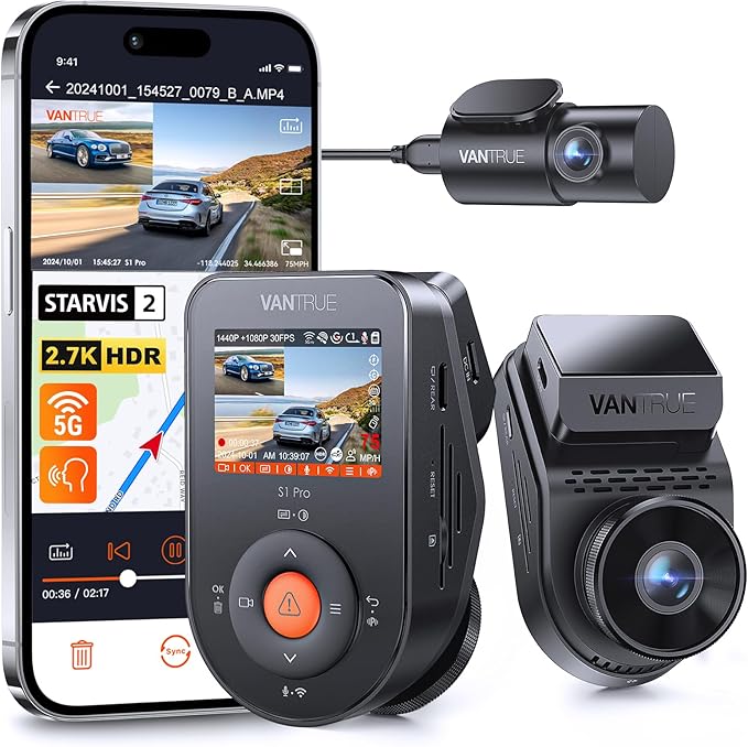 Vantrue S1 Pro AI Dash Cam Front and Rear, Dual 1440P Dash Camera w/2.7K by VANTRUE