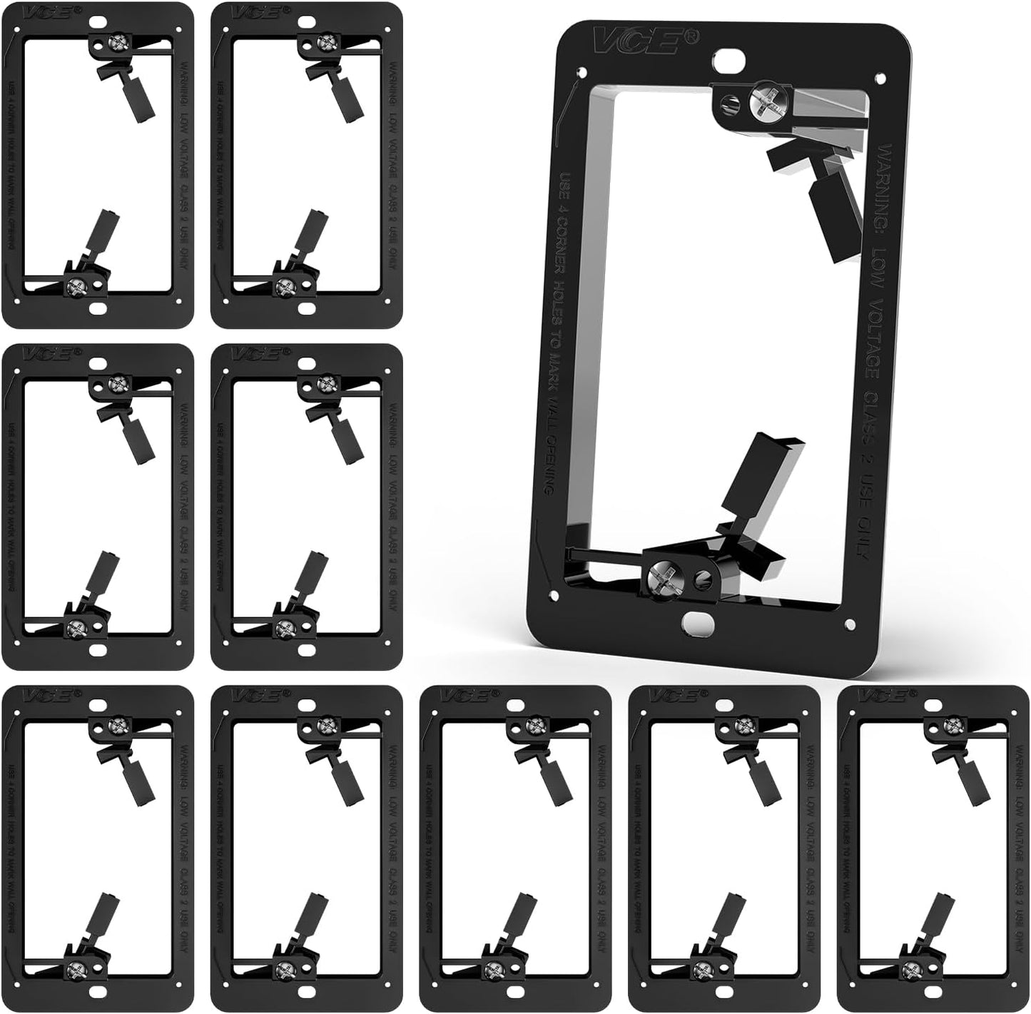 VCELINK Low Voltage Mounting Bracket, Flush Low Voltage Box, Black 10-Pack | With Alignment Holes for Easy Installation, Flush Mount for Single Gang Wall Plate