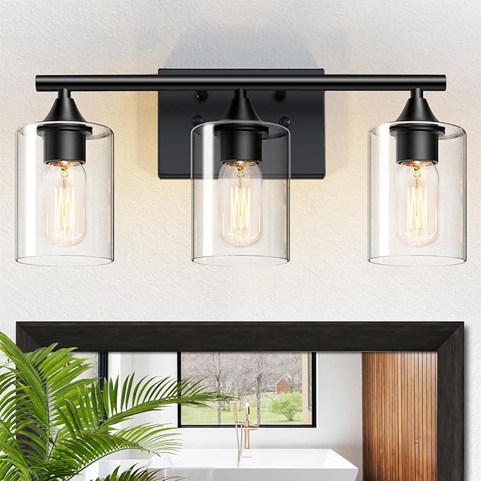 XPEHK Bathroom Lighting Fixtures Over Mirror, 3-Light Black Bathroom Vanity by XPEHK